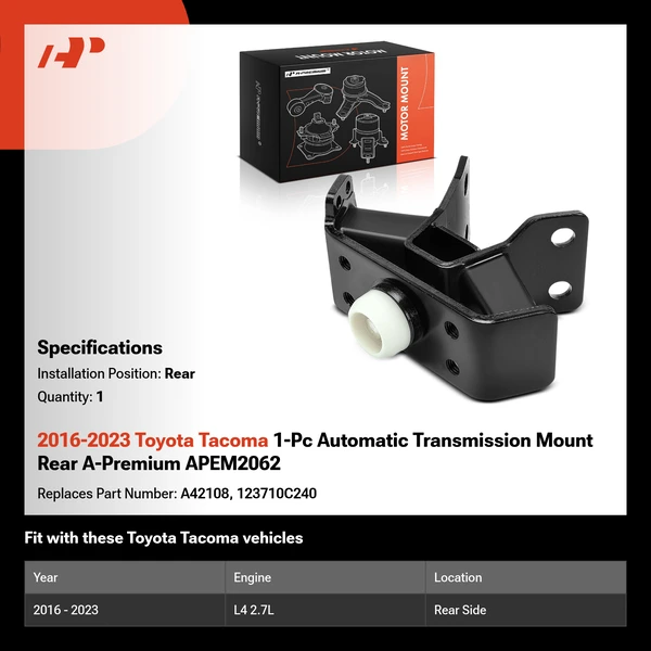 2016-2023 Toyota Tacoma 1-Pc Automatic Transmission Mount Rear A-Premium APEM2062