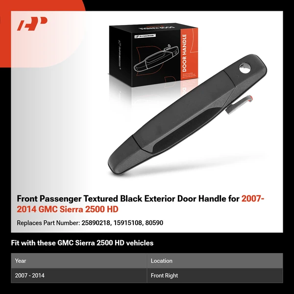 Front Passenger Textured Black Exterior Door Handle for 2007-2014 GMC Sierra 2500 HD