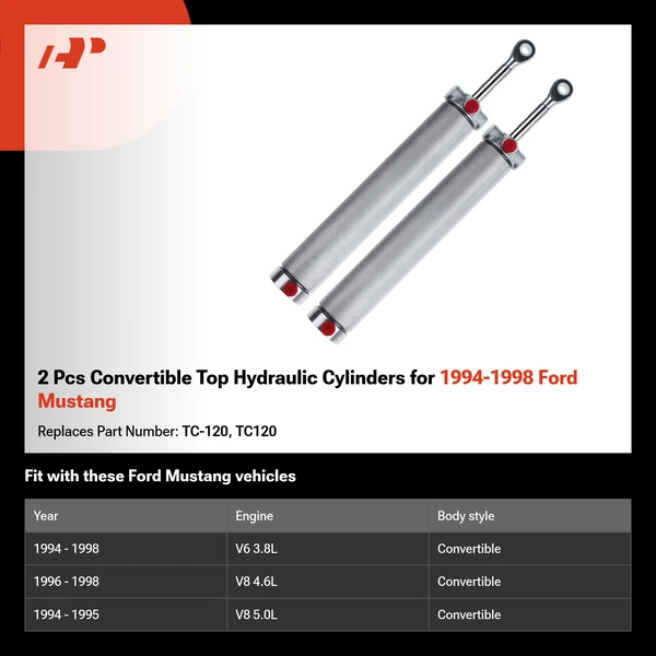 2 Pcs Convertible Top Hydraulic Cylinders for 1994-1998 Ford Mustang