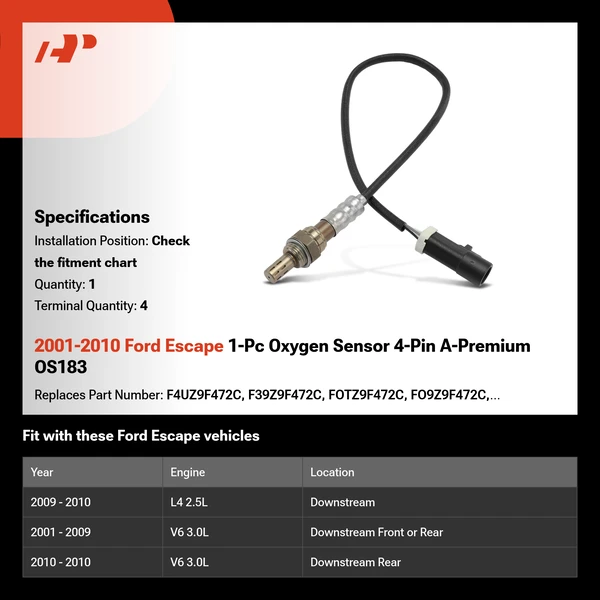 2001-2010 Ford Escape 1-Pc Oxygen Sensor 4-Pin A-Premium OS183