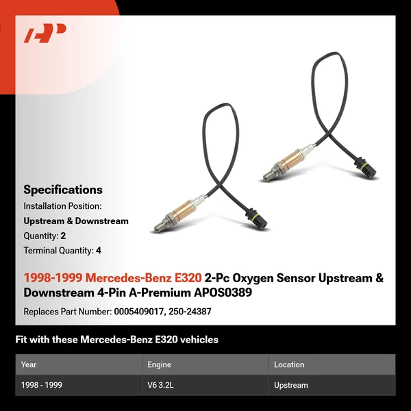 1998-1999 Mercedes-Benz E320 2-Pc Oxygen Sensor Upstream & Downstream 4-Pin A-Premium APOS0389