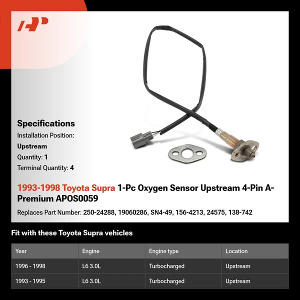 1993-1998 Toyota Supra 1-Pc Oxygen Sensor Upstream 4-Pin A-Premium APOS0059