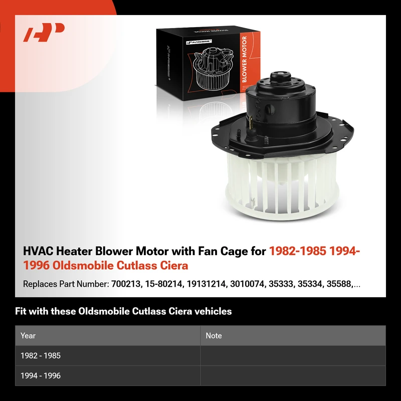 HVAC Heater Blower Motor with Fan Cage for 1982-1985 1994-1996 Oldsmobile Cutlass Ciera
