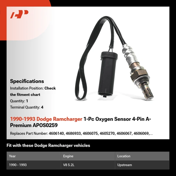 1990-1993 Dodge Ramcharger 1-Pc Oxygen Sensor 4-Pin A-Premium APOS0259