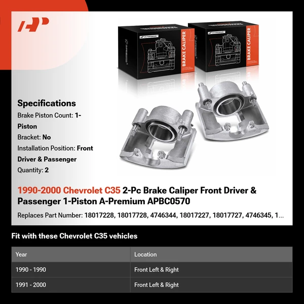 1990-2000 Chevrolet C35 2-Pc Brake Caliper Front Driver & Passenger 1-Piston A-Premium APBC0570
