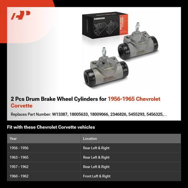 2 Pcs Drum Brake Wheel Cylinders for 1956-1965 Chevrolet Corvette