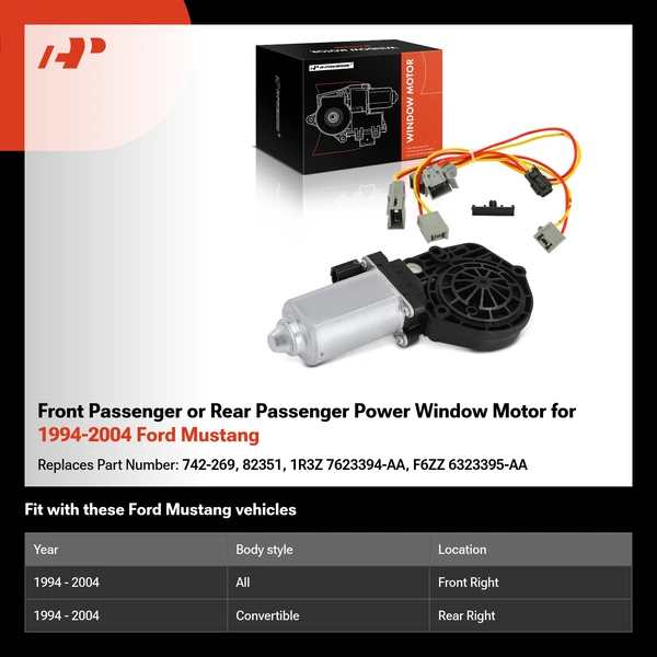 Front Passenger or Rear Passenger Power Window Motor for 1994-2004 Ford Mustang
