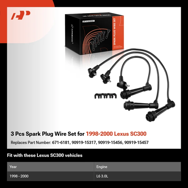 3 Pcs Spark Plug Wire Set for 1998-2000 Lexus SC300