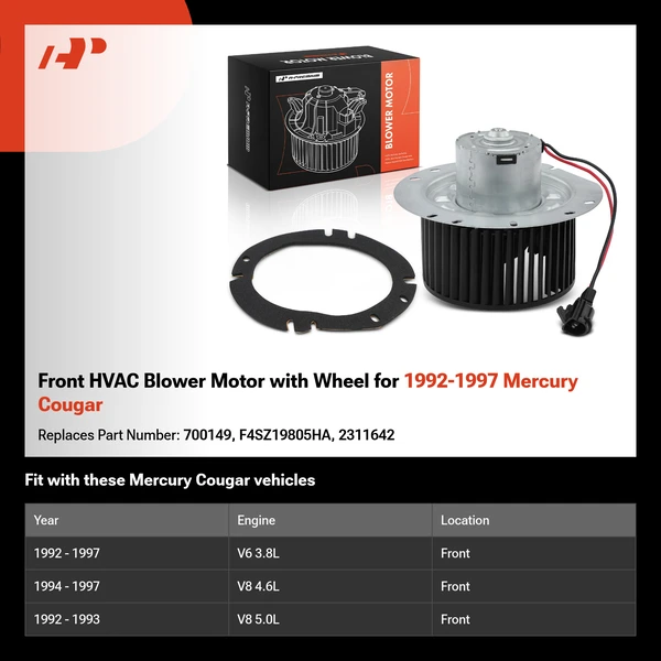 Front HVAC Blower Motor with Wheel for 1992-1997 Mercury Cougar