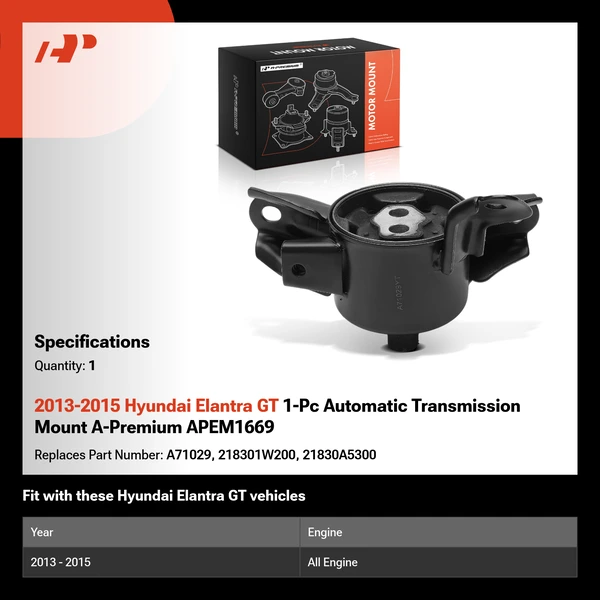 2013-2015 Hyundai Elantra GT 1-Pc Automatic Transmission Mount A-Premium APEM1669