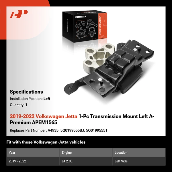 2019-2022 Volkswagen Jetta 1-Pc Transmission Mount Left A-Premium APEM1565
