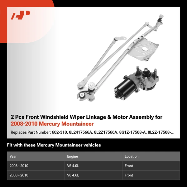 2 Pcs Front Windshield Wiper Linkage & Motor Assembly for 2008-2010 Mercury Mountaineer