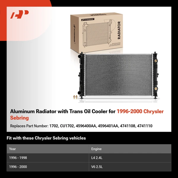 Aluminum Radiator with Trans Oil Cooler for 1996-2000 Chrysler Sebring