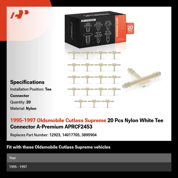 1995-1997 Oldsmobile Cutlass Supreme 20 Pcs Nylon White Tee Connector A-Premium APRCF2453