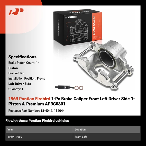 1969 Pontiac Firebird 1-Pc Brake Caliper Front Left Driver Side 1-Piston A-Premium APBC0301