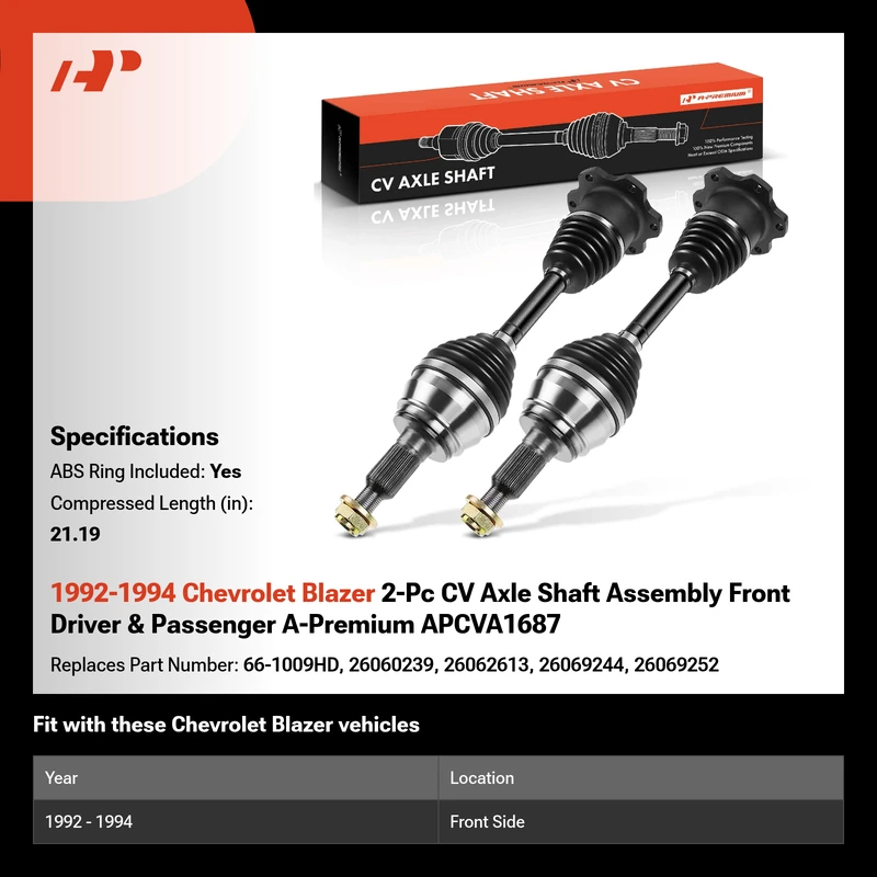1992-1994 Chevrolet Blazer 2-Pc CV Axle Shaft Assembly Front Driver & Passenger A-Premium APCVA1687