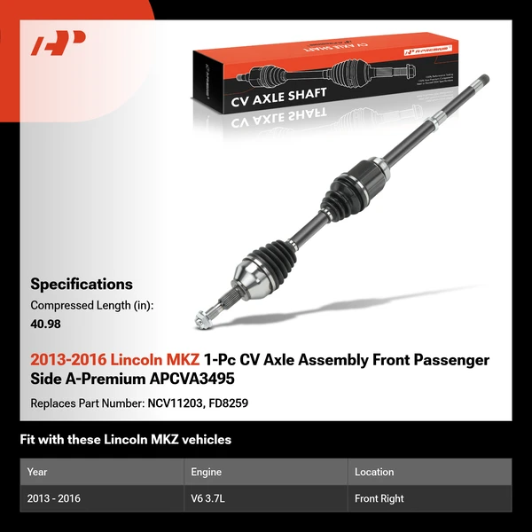 2013-2016 Lincoln MKZ 1-Pc CV Axle Assembly Front Passenger Side A-Premium APCVA3495