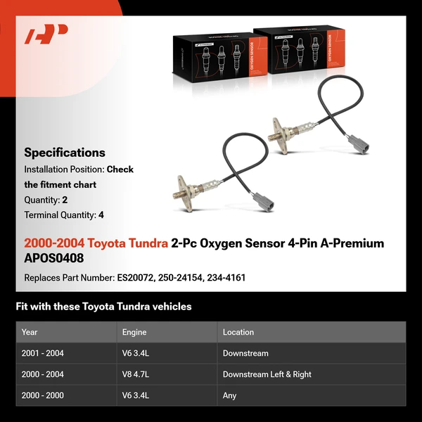 2000-2004 Toyota Tundra 2-Pc Oxygen Sensor 4-Pin A-Premium APOS0408