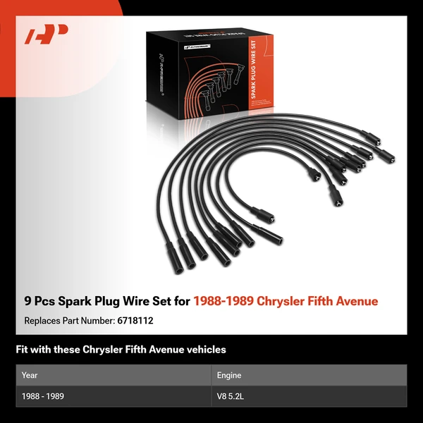 9 Pcs Spark Plug Wire Set for 1988-1989 Chrysler Fifth Avenue