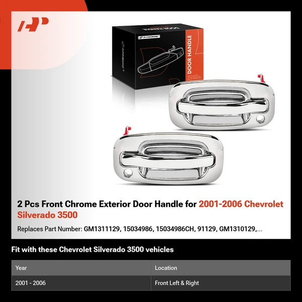 2 Pcs Front Chrome Exterior Door Handle for 2001-2006 Chevrolet Silverado 3500