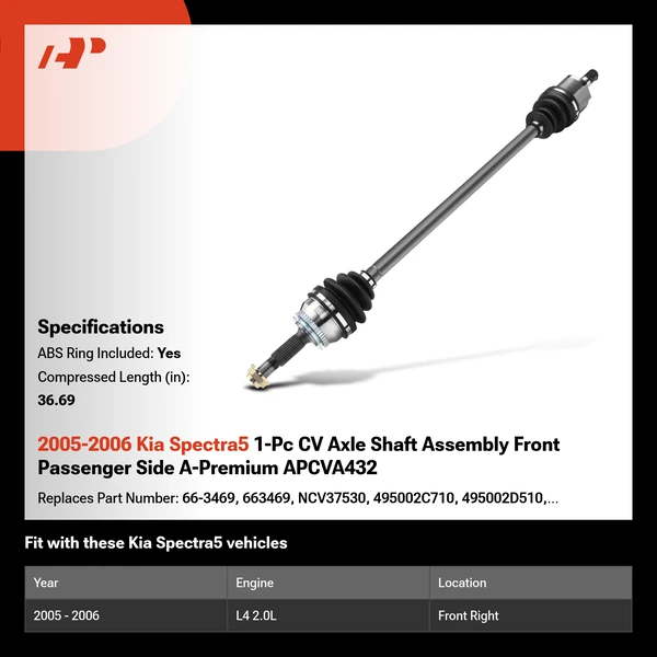 2005-2006 Kia Spectra5 1-Pc CV Axle Shaft Assembly Front Passenger Side A-Premium APCVA432