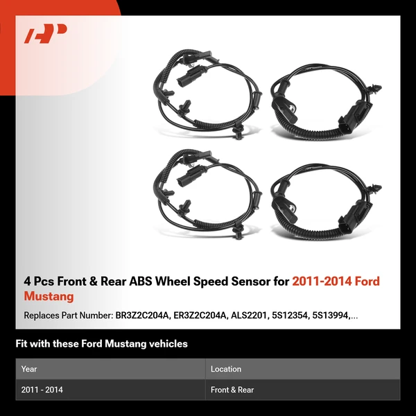 4 Pcs Front & Rear ABS Wheel Speed Sensor for 2011-2014 Ford Mustang