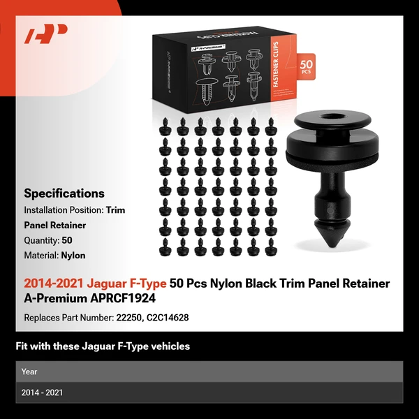 2014-2021 Jaguar F-Type 50 Pcs Nylon Black Trim Panel Retainer A-Premium APRCF1924