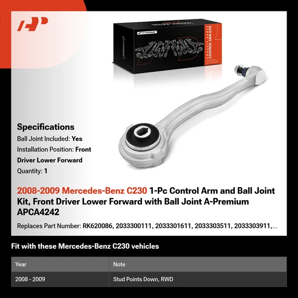 2008-2009 Mercedes-Benz C230 1-Pc Control Arm and Ball Joint Kit, Front Driver Lower Forward with Ball Joint A-Premium APCA4242