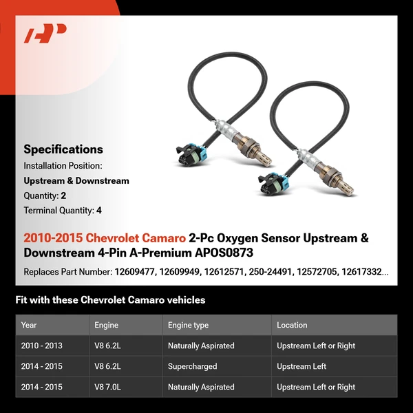 2010-2015 Chevrolet Camaro 2-Pc Oxygen Sensor Upstream & Downstream 4-Pin A-Premium APOS0873
