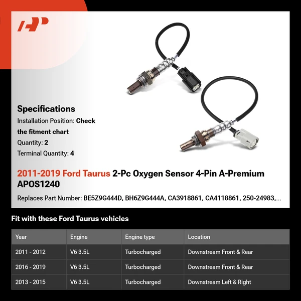 2011-2019 Ford Taurus 2-Pc Oxygen Sensor 4-Pin A-Premium APOS1240