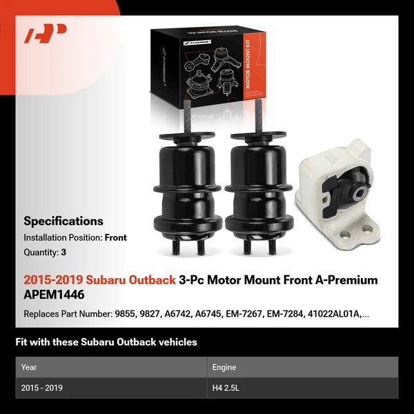 2015-2019 Subaru Outback 3-Pc Motor Mount Front A-Premium APEM1446