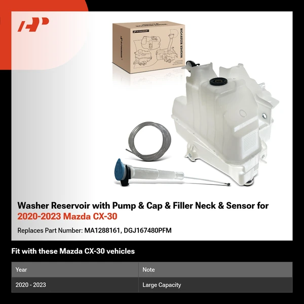 Washer Reservoir with Pump & Cap & Filler Neck & Sensor for 2020-2023 Mazda CX-30