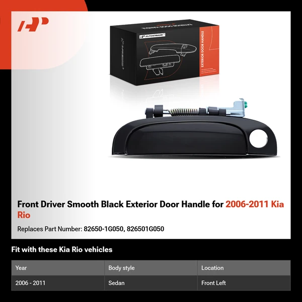 Front Driver Smooth Black Exterior Door Handle for 2006-2011 Kia Rio