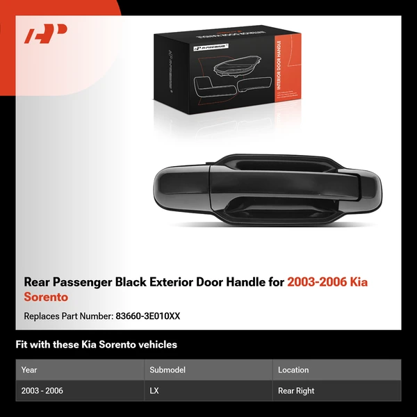 Rear Passenger Black Exterior Door Handle for 2003-2006 Kia Sorento