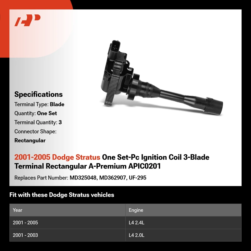 2001-2005 Dodge Stratus One Set-Pc Ignition Coil 3-Blade Terminal Rectangular A-Premium APIC0201