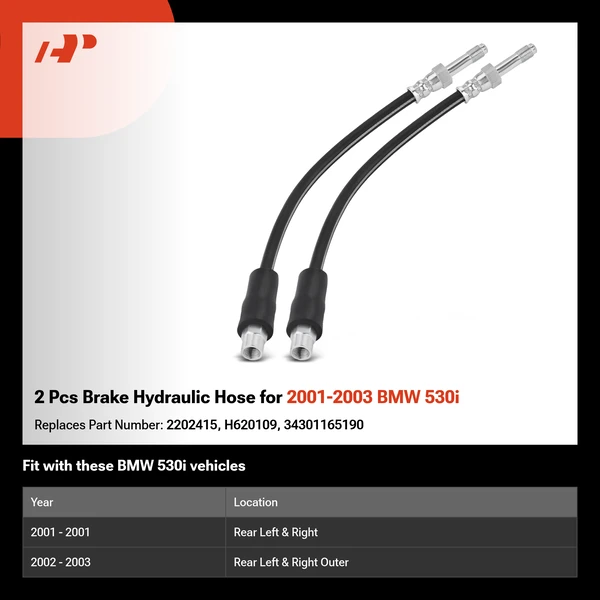 2 Pcs Brake Hydraulic Hose for 2001-2003 BMW 530i