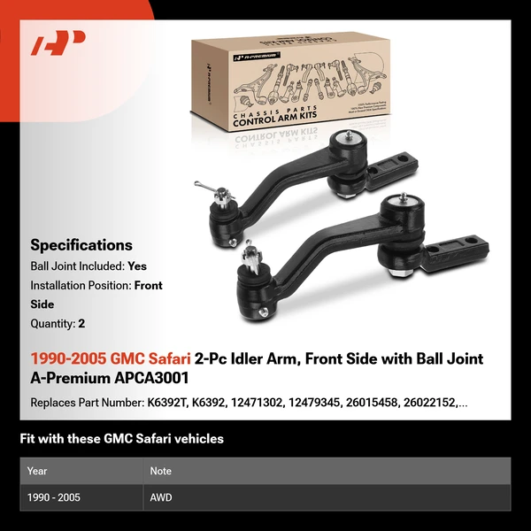1990-2005 GMC Safari 2-Pc Idler Arm, Front Side with Ball Joint A-Premium APCA3001