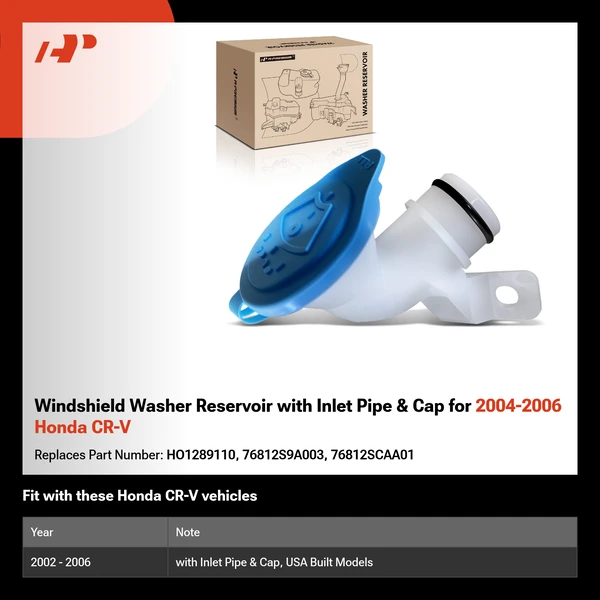 Windshield Washer Reservoir with Inlet Pipe & Cap for 2004-2006 Honda CR-V
