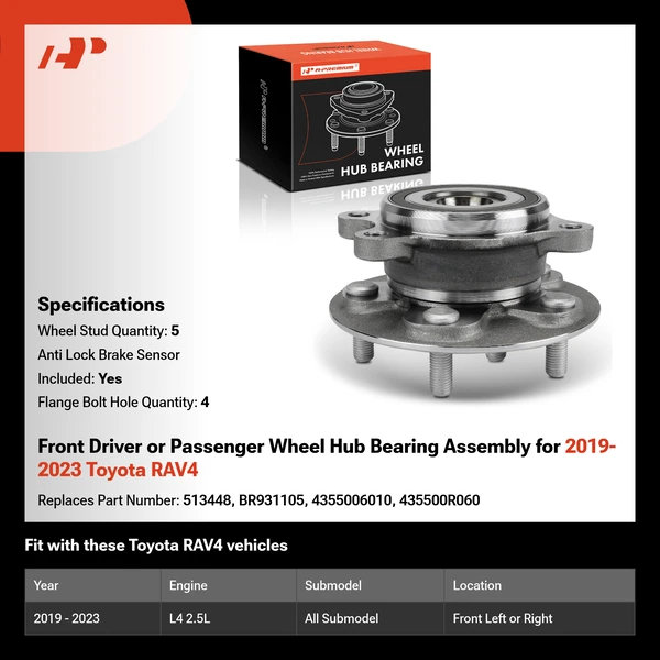 Front Driver or Passenger Wheel Hub Bearing Assembly for 2019-2023 Toyota RAV4