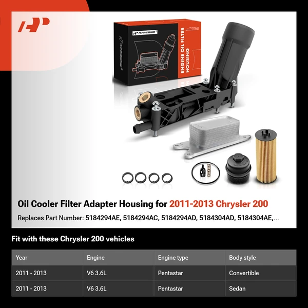 Oil Cooler Filter Adapter Housing for 2011-2013 Chrysler 200