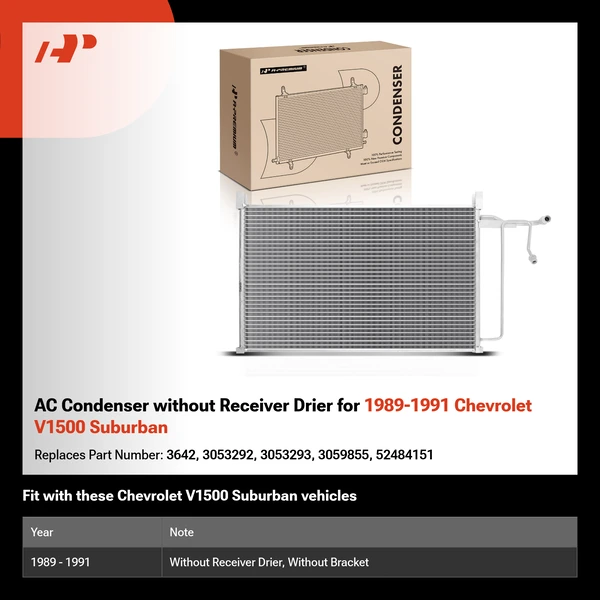 AC Condenser without Receiver Drier for 1989-1991 Chevrolet V1500 Suburban