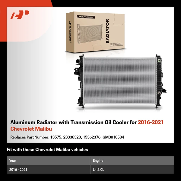 Aluminum Radiator with Transmission Oil Cooler for 2016-2021 Chevrolet Malibu