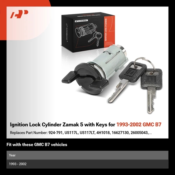 Ignition Lock Cylinder Zamak 5 with Keys for 1993-2002 GMC B7