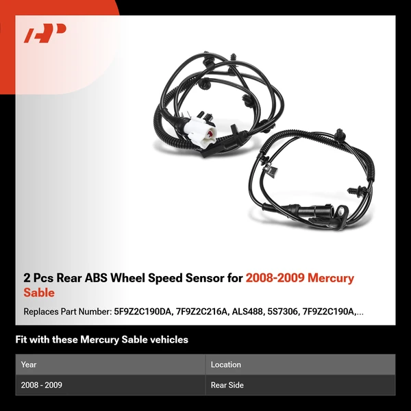 2 Pcs Rear ABS Wheel Speed Sensor for 2008-2009 Mercury Sable