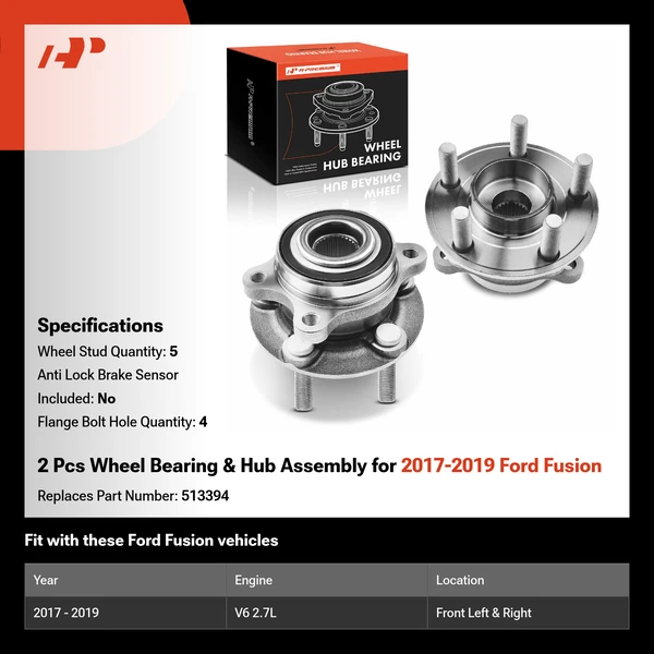 2 Pcs Wheel Bearing & Hub Assembly for 2017-2019 Ford Fusion