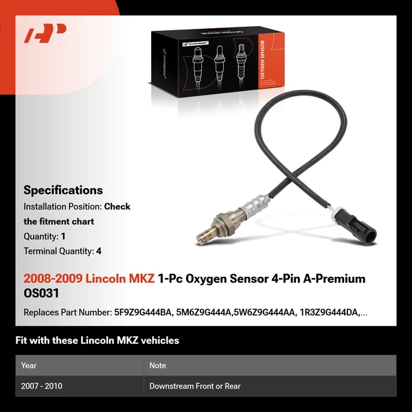 2008-2009 Lincoln MKZ 1-Pc Oxygen Sensor 4-Pin A-Premium OS031