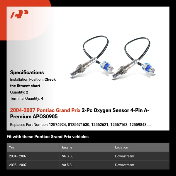 2004-2007 Pontiac Grand Prix 2-Pc Oxygen Sensor 4-Pin A-Premium APOS0905