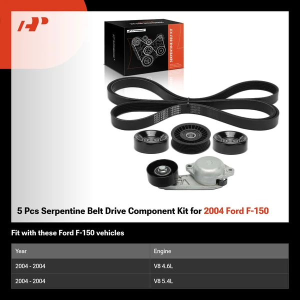 5 Pcs Serpentine Belt Drive Component Kit for 2004 Ford F-150