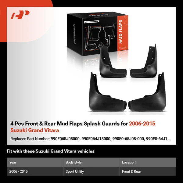 4 Pcs Front & Rear Mud Flaps Splash Guards for 2006-2015 Suzuki Grand Vitara
