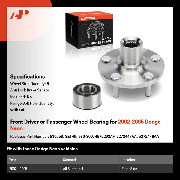 Front Driver or Passenger Wheel Bearing for 2002-2005 Dodge Neon